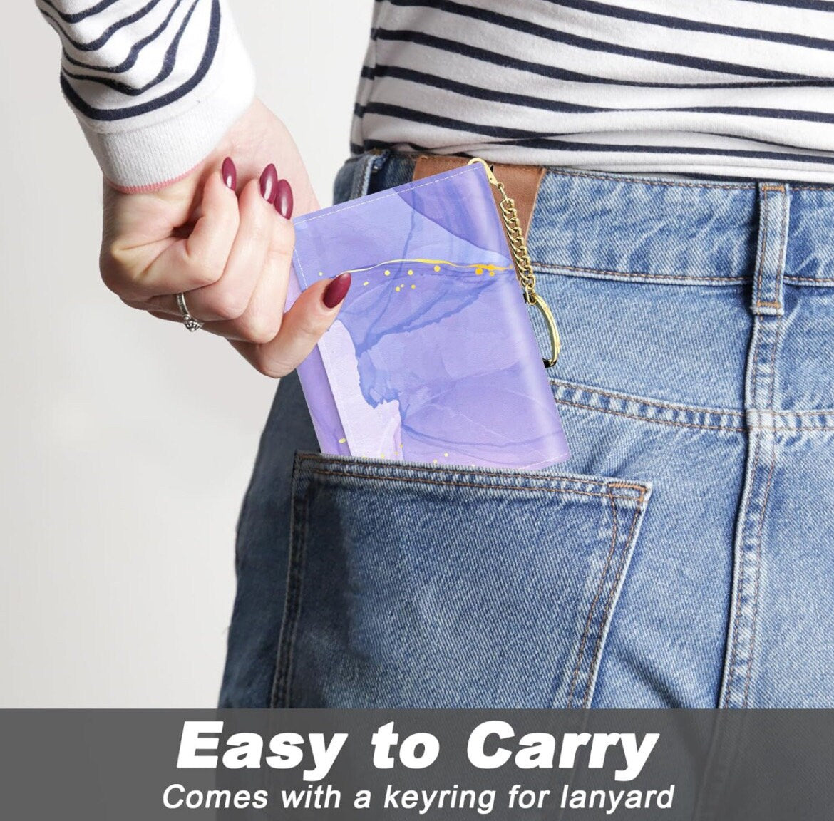 Wicked Wallet, Small Credit Card Wallet for Women, Slim RFID Card Holder Wallet with 7 Card Slots & ID Window (Purple Marble.)