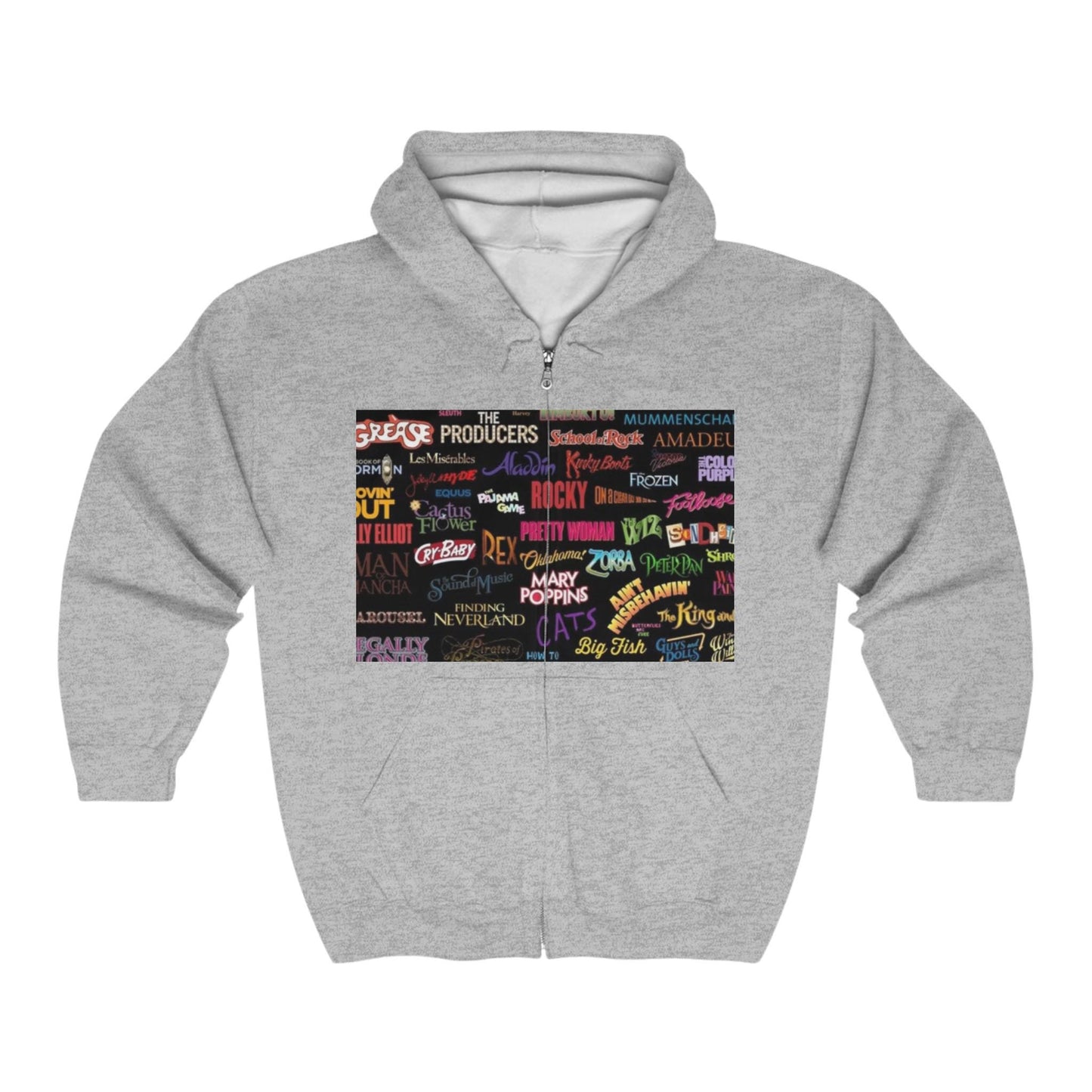 Broadway Collage Hoodie, Broadway Full Zip Hooded Sweatshirt, Broadway Hooded Jacket, Broadway Sweater, Broadway Zip Up Sweatshirt