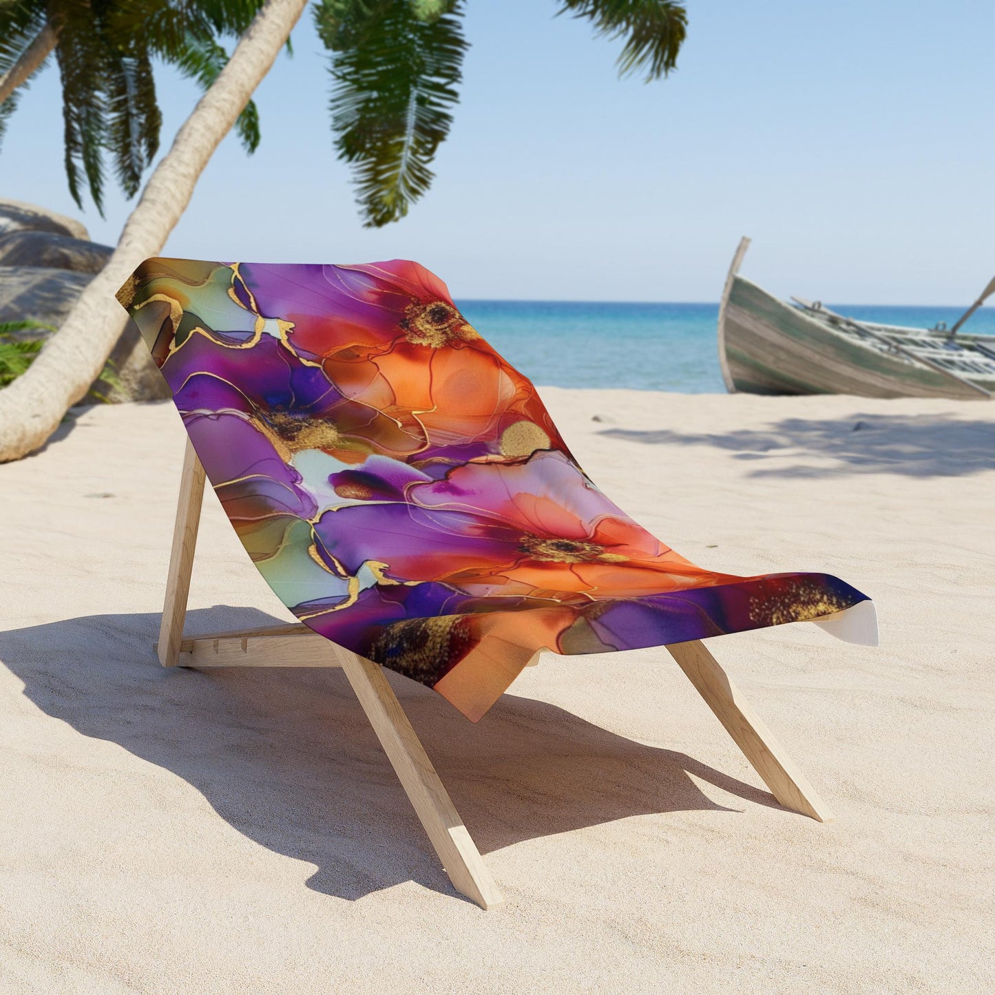 Boho Floral Beach Towel - Tropical Vacation Towel, Summer Beach Blanket, Flower Print Oversized Towel, Bohemian Picnic Mat, Floral Camping