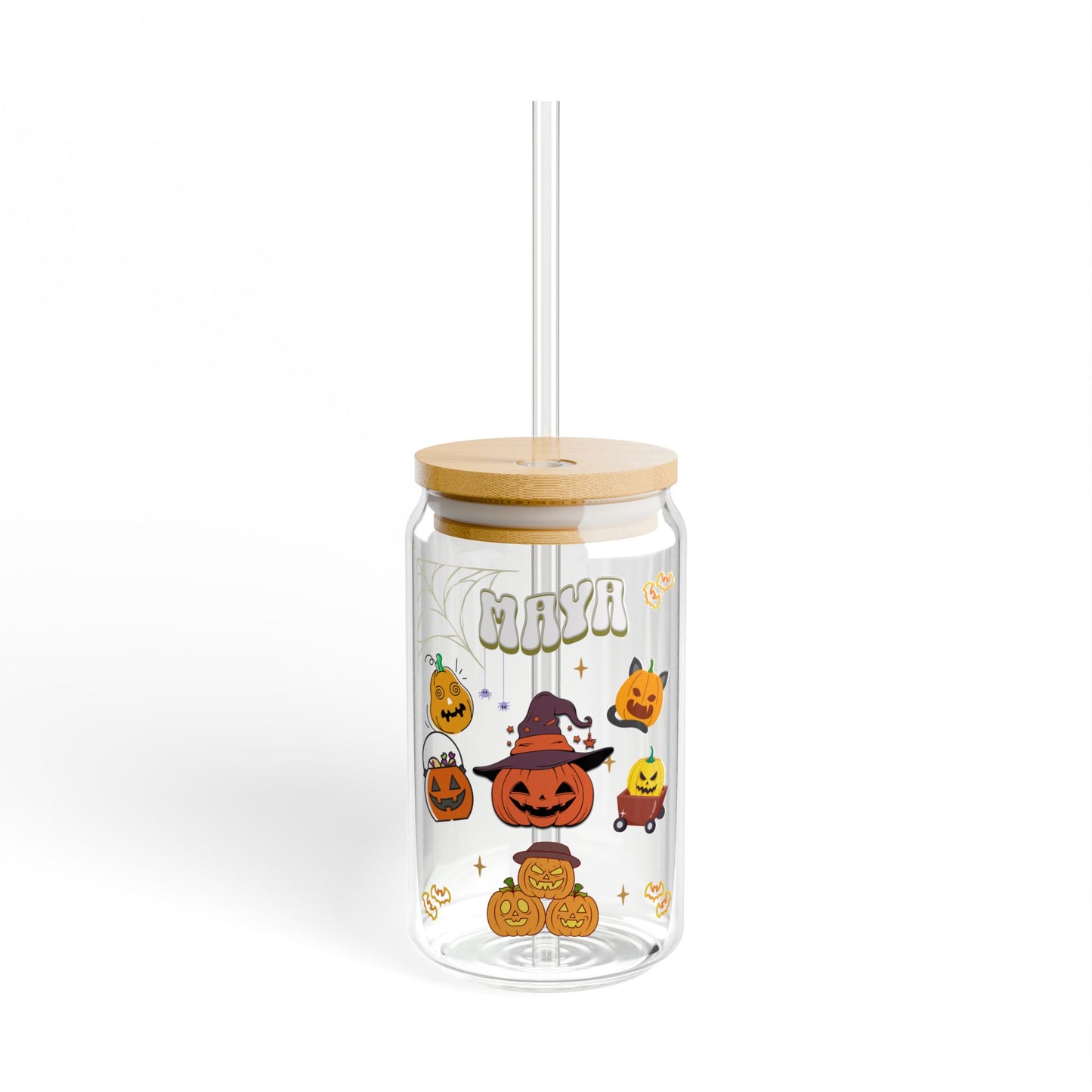 Halloween Pumpkins Sipper Glass, 16oz - Halloween Gift for her, Gift for him, Spooky Drinkware, Festive Glassware, Fall Pumpkin Cup
