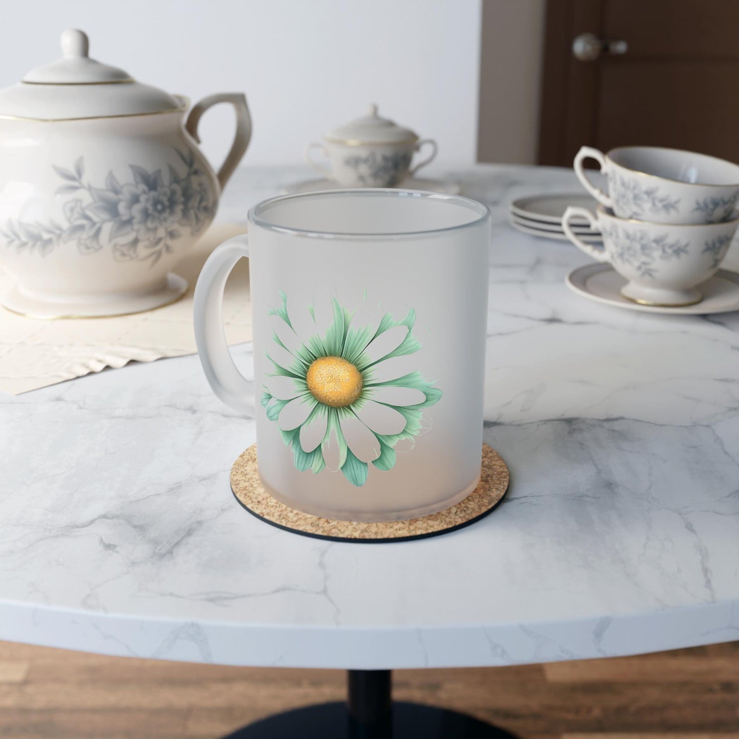 Floral Frosted Glass Mug, Gift for him, Gift for her - Perfect for Tea & Coffee Lovers, Elegant Drinkware, Unique Kitchen Decor, Wedding