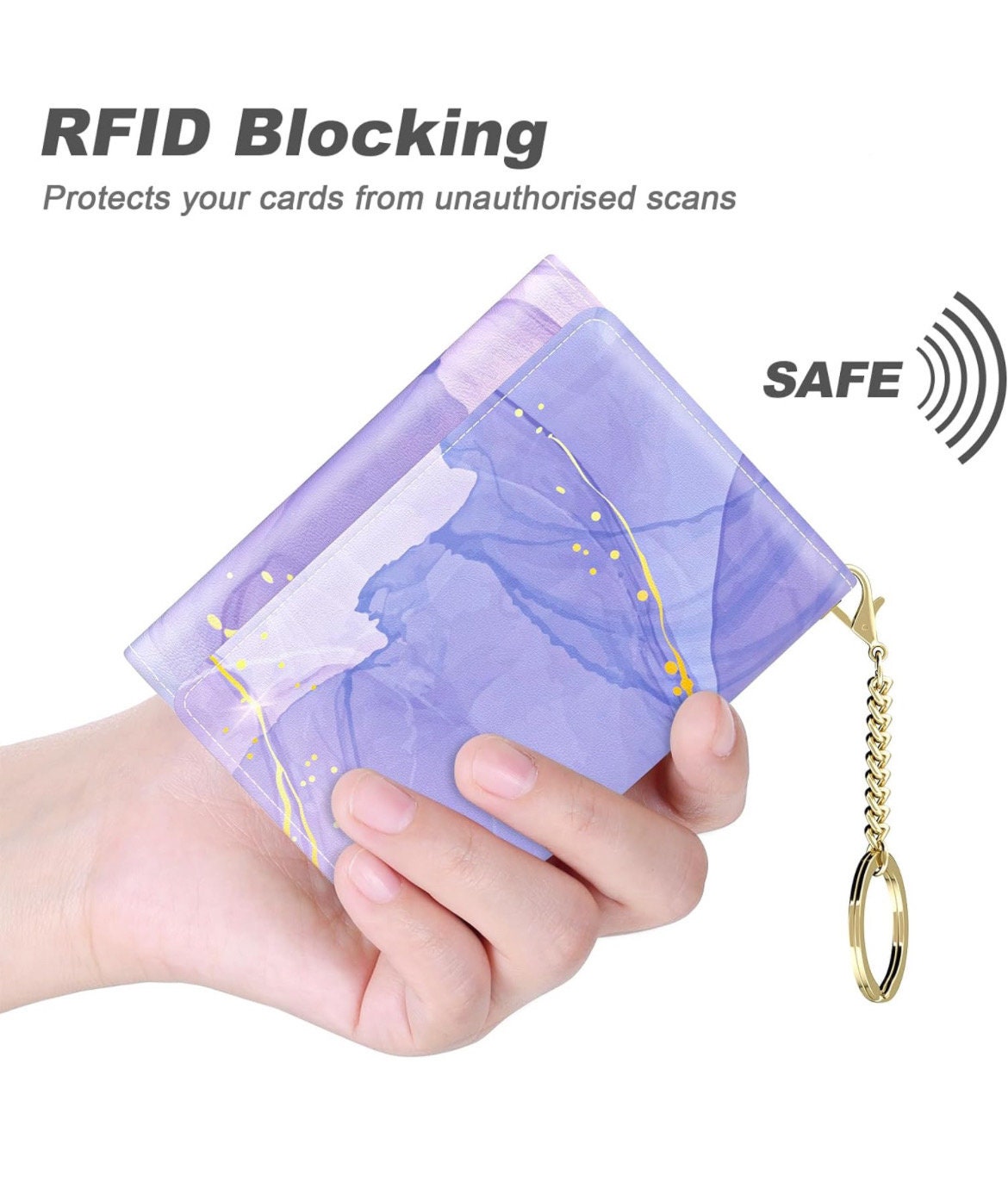 Wicked Wallet, Small Credit Card Wallet for Women, Slim RFID Card Holder Wallet with 7 Card Slots & ID Window (Purple Marble.)