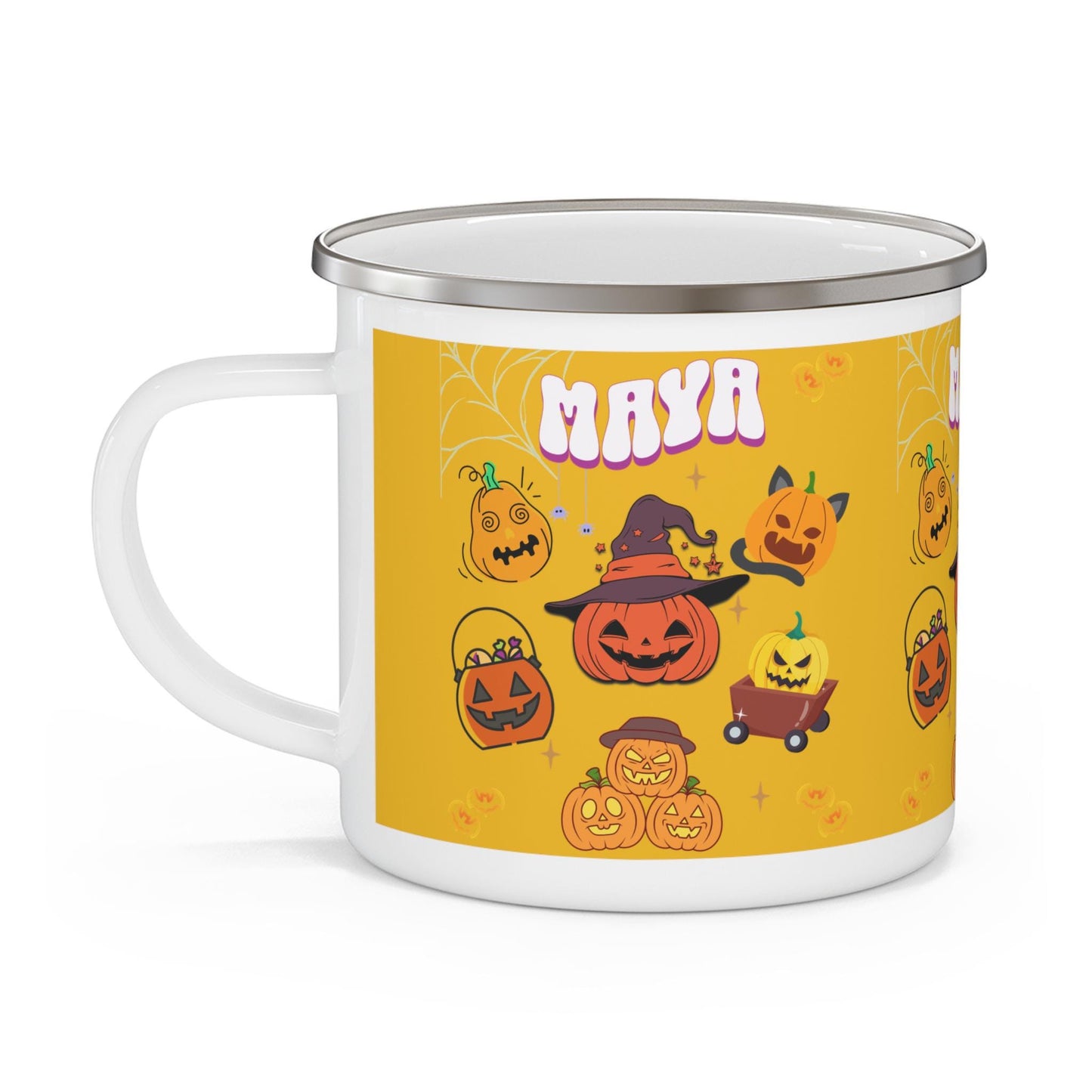 Personalized Name Enamel Camping Mug – Custom Halloween Gift for Him or Her – Unique Camping Mug for Spooky Season