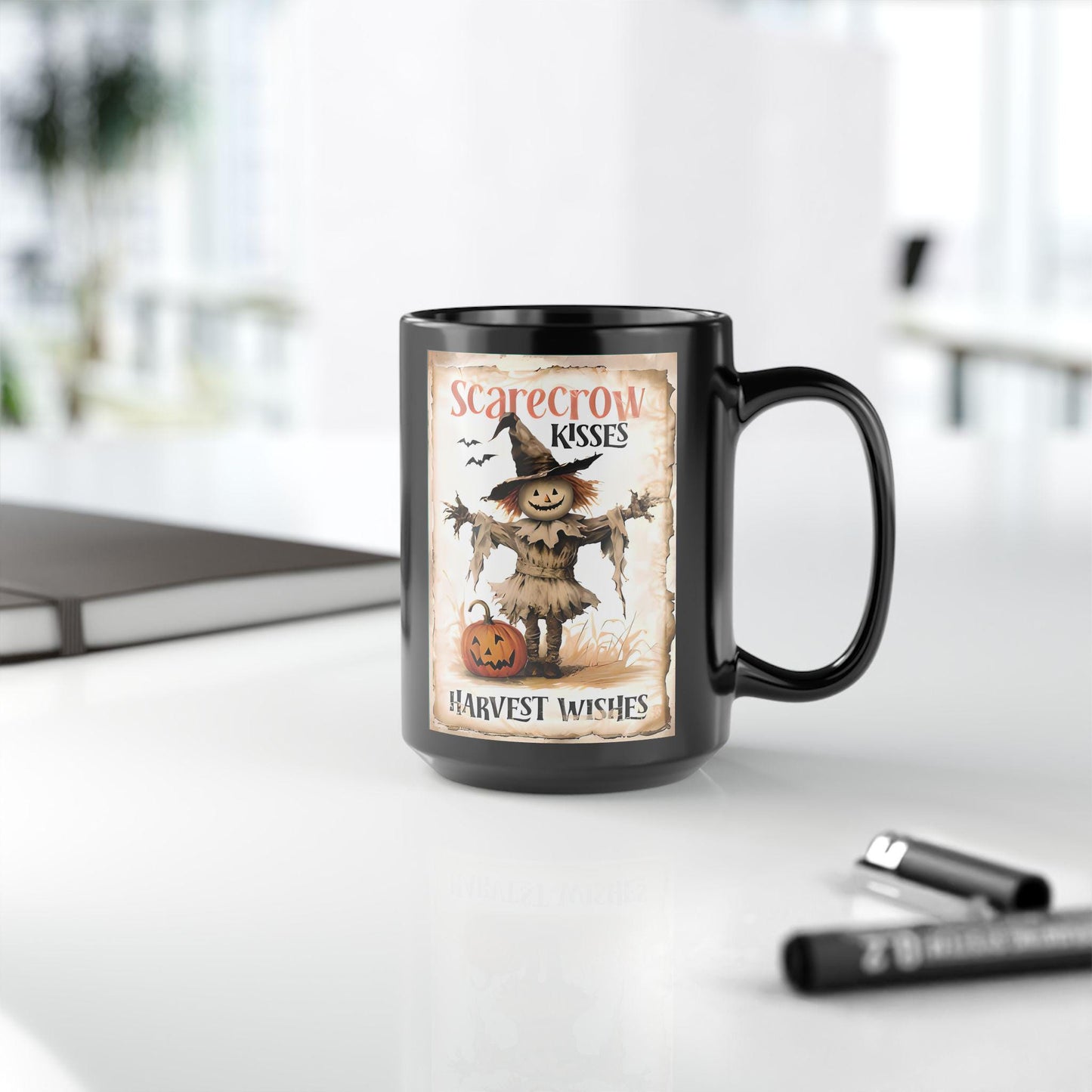 Scarecrow Kisses Harvest Wishes Halloween Mug, Halloween Lover Gift, Halloween Gift, Teacher Gift, Halloween Decor.