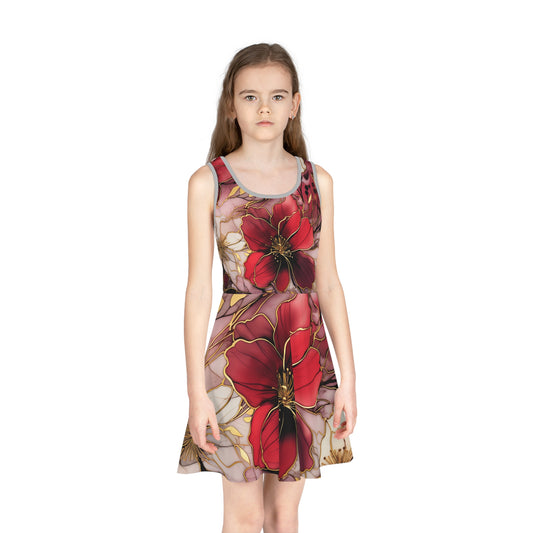 Floral Girls' Sleeveless Sundress - Cute and Comfortable | Perfect for Summer | Vibrant Floral Print | Ideal for Playdates and Parties