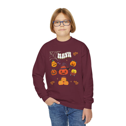 Personalized Halloween Youth Crewneck Sweatshirt, Trick or Treat Pumpkin Sweatshirt, Gift for Her, Gift for Him