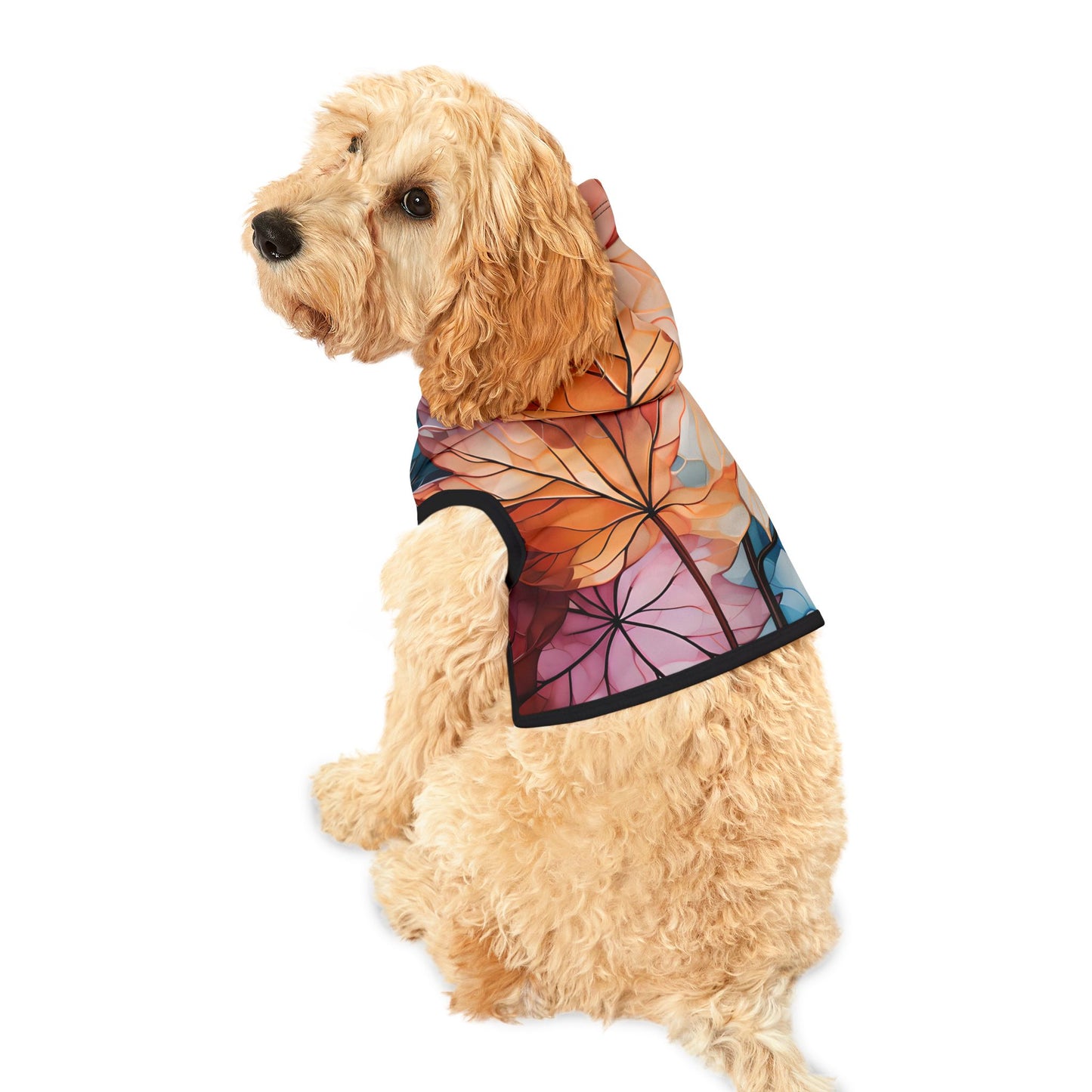 Autumn Leaves Pet Hoodie.  Ideal for pet lovers celebrating Halloween or Thanksgiving.