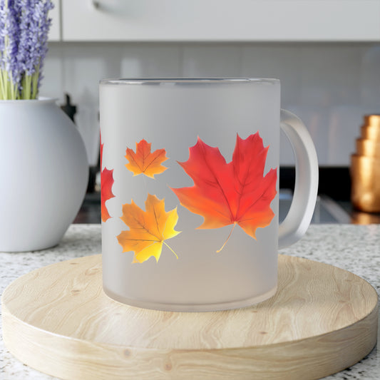 Autumn Leaves Frosted Glass Mug, Gift for him/her - Perfect for Tea & Coffee Lovers, Elegant Drinkware, Unique Kitchen Decor, Wedding