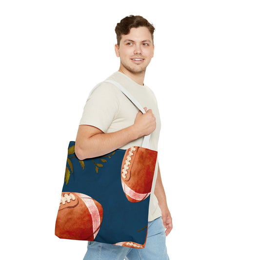 Football Tote Bag | Floral Leaves Canvas Tote | Stylish Reusable Shopping Bag.