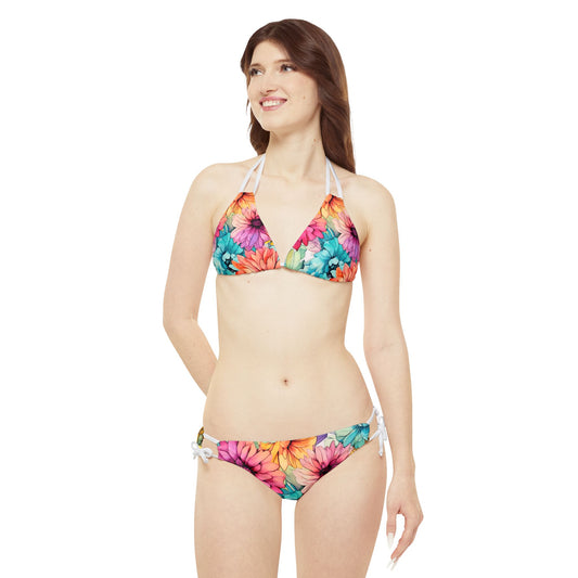 Floral Strappy Bikini Set - Stylish and Flattering Swimwear | Vibrant Floral Print | Adjustable Straps | Ideal for Beach and Pool