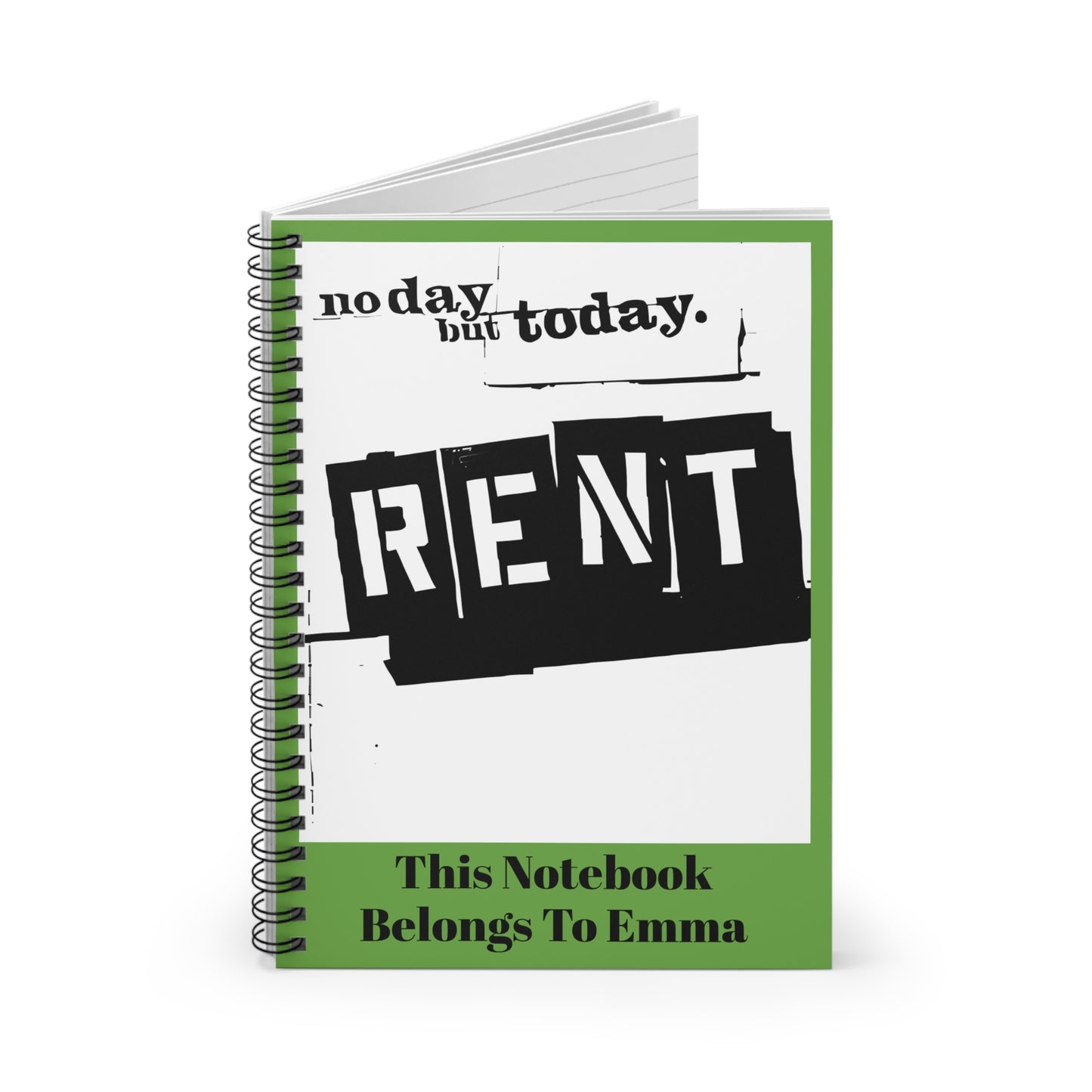 Personalized Spiral Notebook - Ruled Lines - Featuring the Musical 'RENT' - Ideal Broadway Gift. Gift for Her. Gift for Him.