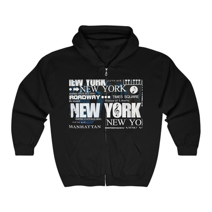 New York Collage Hoodie, NYC Full Zip Hooded Sweatshirt, NYC Hooded Jacket, New York City Sweater, NYC Zip Up Sweatshirt