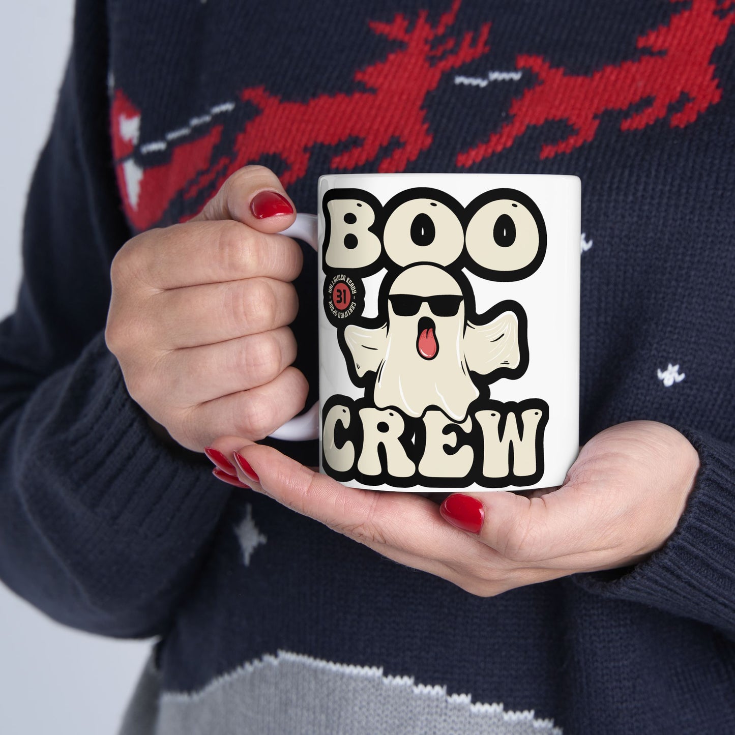 Boo Crew Halloween Ceramic Mug, (11oz, 15oz) Ideal Gift for Halloween Enthusiasts.