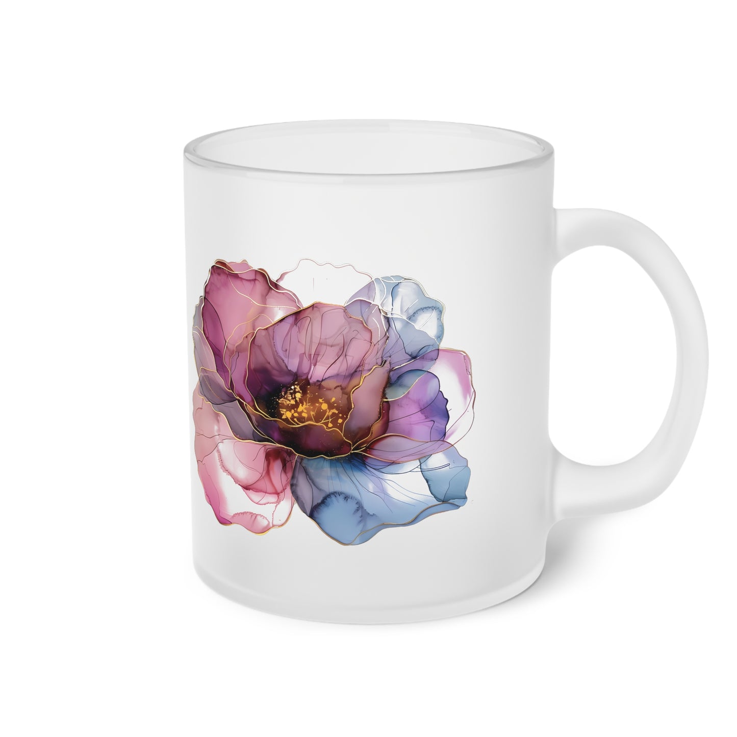 Floral Frosted Glass Mug. Gift for her. Gift for him.