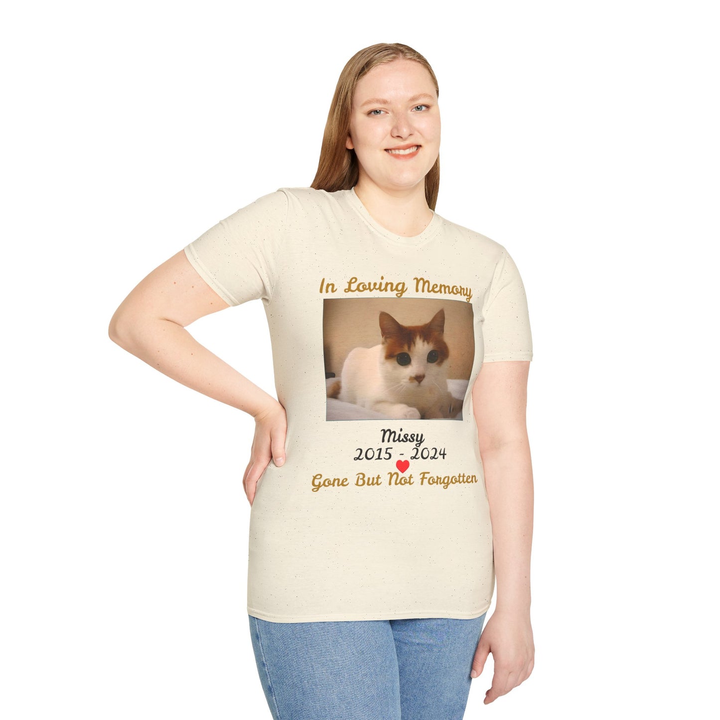 Personalized Pet Memorial Unisex Softstyle T-Shirt - Commemorative Gift for Pet Lovers.