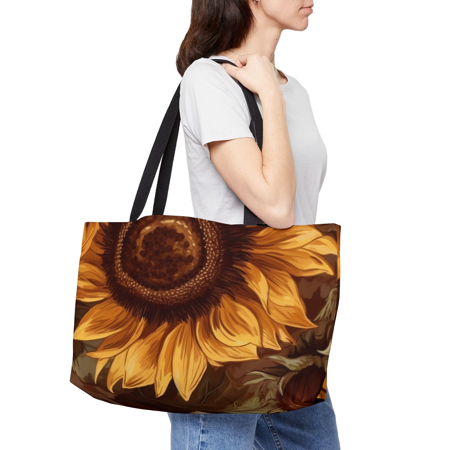 Sun Flower Tote Bag, Botanical Weekend Bag, Large Carryall Purse, Canvas Beach Bag, Boho Shopping Tote. Gift for her.