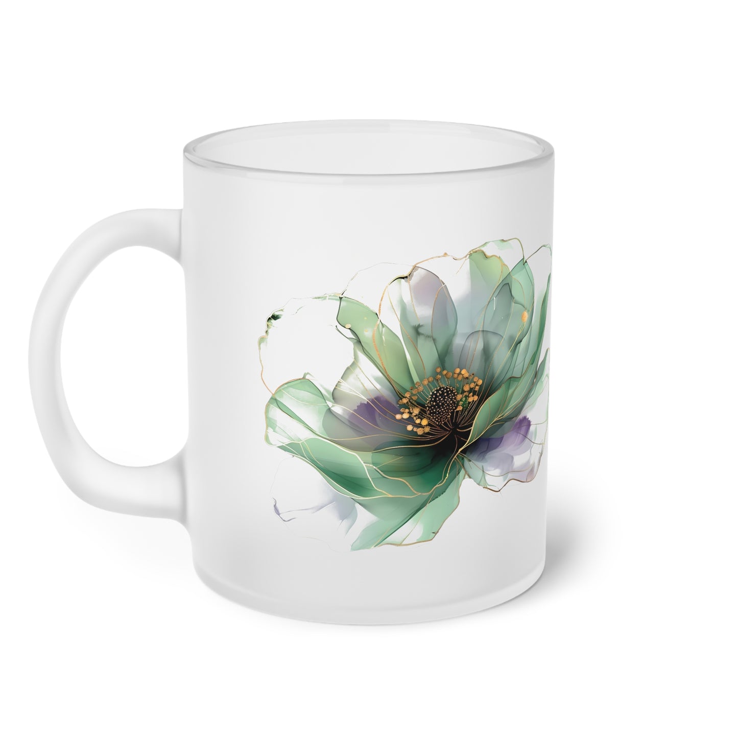 Floral Frosted Glass Mug.Gift for him. Gift for her.