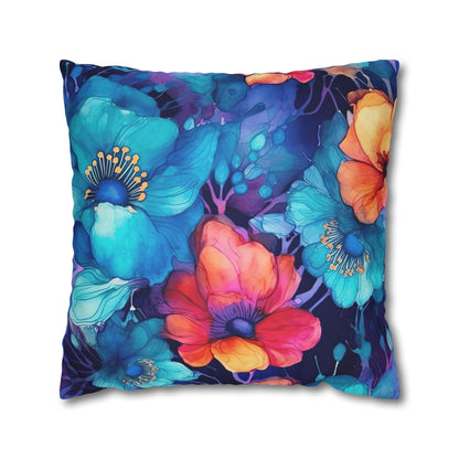 Boho Floral Square Pillowcase, Gift for Her, Home Decor, Throw Pillow Cover, Bedroom Decor, Bohemian Pillow Sham