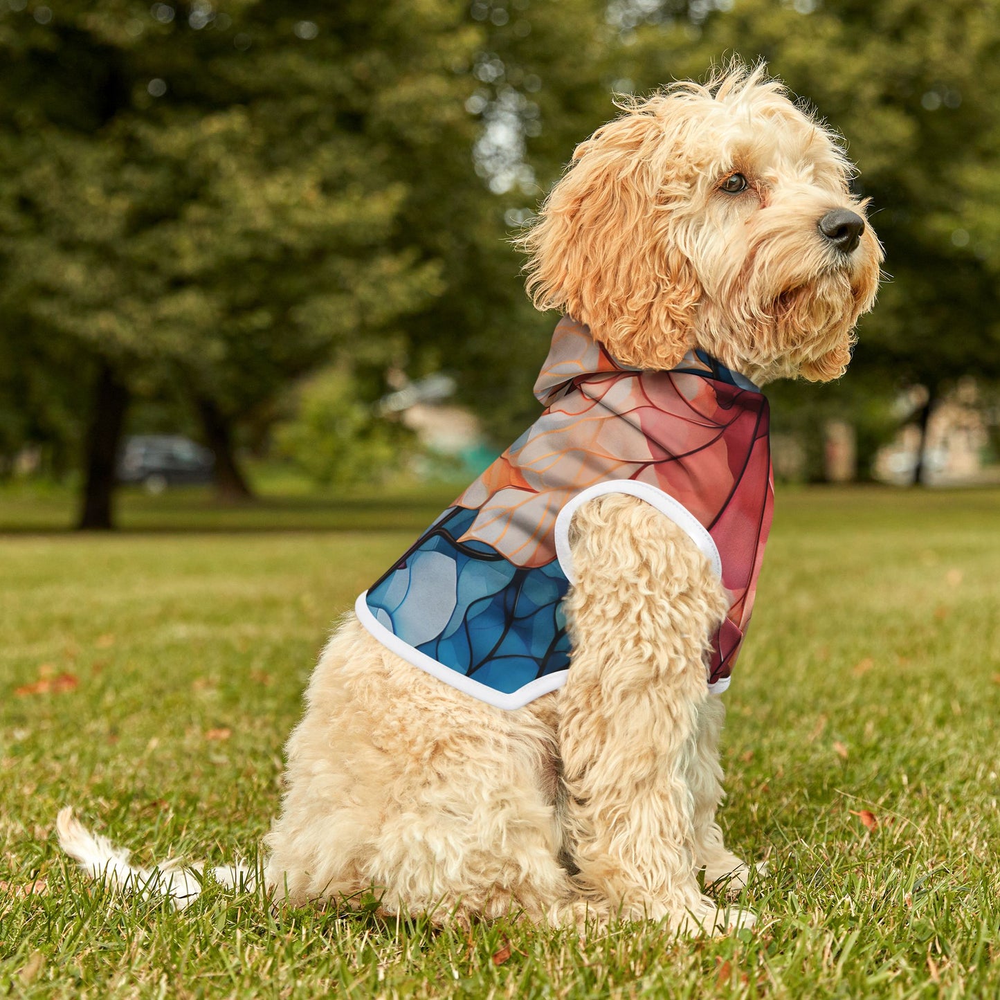 Autumn Leaves Pet Hoodie.  Ideal for pet lovers celebrating Halloween or Thanksgiving.