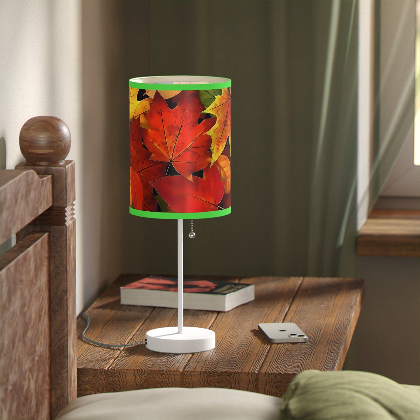 Autum Leaves Table Lamp, Modern Stand Lamp with US|CA Plug, Contemporary Nightstand Light, Home Office Lighting, Neutral Decor Accent Lamp