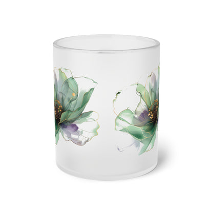 Floral Frosted Glass Mug.Gift for him. Gift for her.