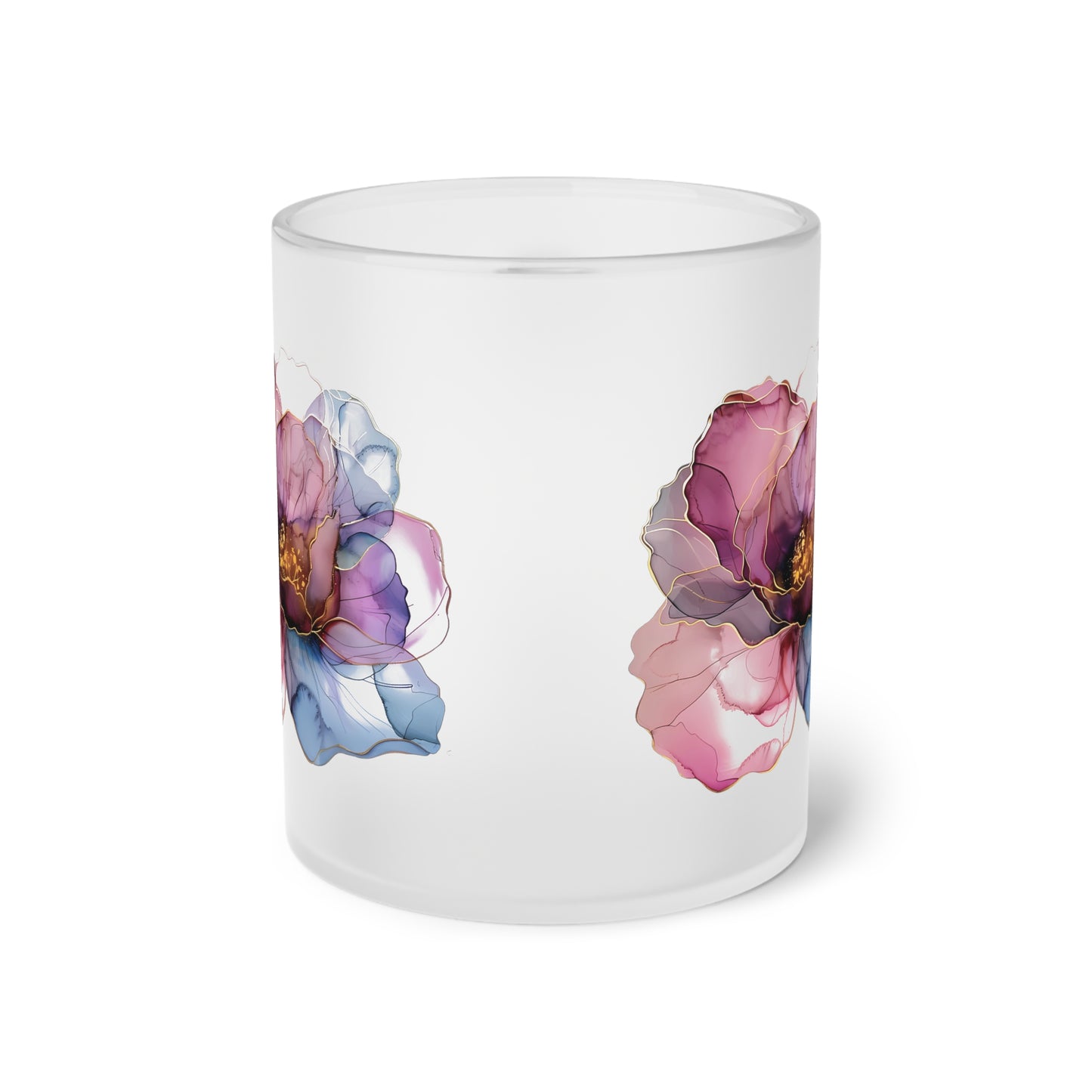 Floral Frosted Glass Mug. Gift for her. Gift for him.