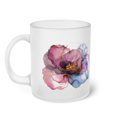 Floral Frosted Glass Mug. Gift for her. Gift for him.