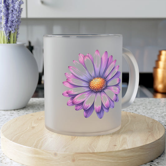 Floral Frosted Glass Mug, Gift for him, Gift for her - Perfect for Tea & Coffee Lovers, Elegant Drinkware, Unique Kitchen Decor, Wedding