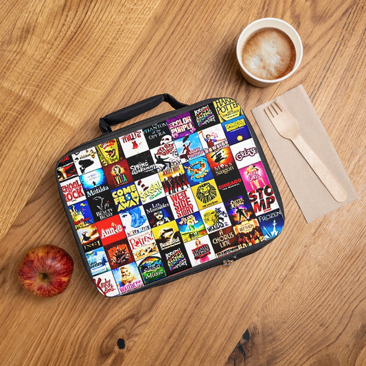 Broadway Collage Musical Theater Lunch Bag - Reusable Insulated Carry Tote for Work, School, Picnic, Gift, Travel, Theater Lover, Drama.