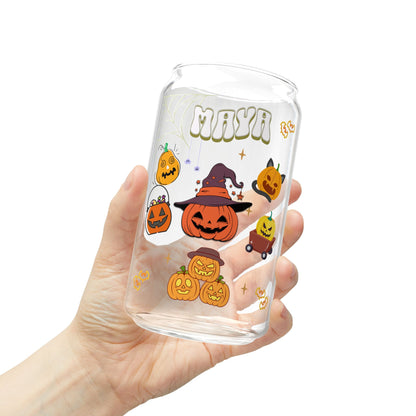 Halloween Pumpkins Sipper Glass, 16oz - Halloween Gift for her, Gift for him, Spooky Drinkware, Festive Glassware, Fall Pumpkin Cup