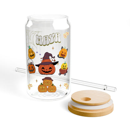 Halloween Pumpkins Sipper Glass, 16oz - Halloween Gift for her, Gift for him, Spooky Drinkware, Festive Glassware, Fall Pumpkin Cup