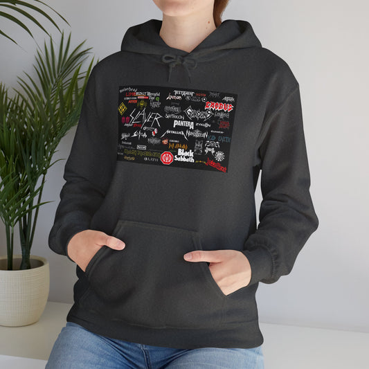 Heavy Metal, Hard Rock, Rock, Band,  Collage Unisex Heavy Blend Hooded Sweatshirt. Perfect Gift for Heavy Metal Enthusiast.