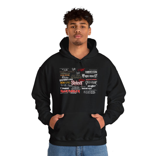 Heavy Metal, Hard Rock, Rock, Band,  Collage Unisex Heavy Blend Hooded Sweatshirt. Perfect Gift for Heavy Metal Enthusiast.