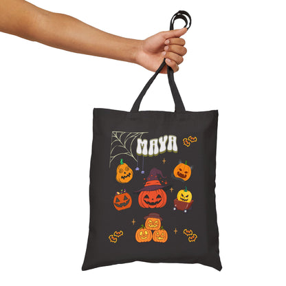 Personalized Halloween Cotton Canvas Tote Bag. Pumpkin Halloween. Trick or Treat. Gift for Her. Gift for Him.