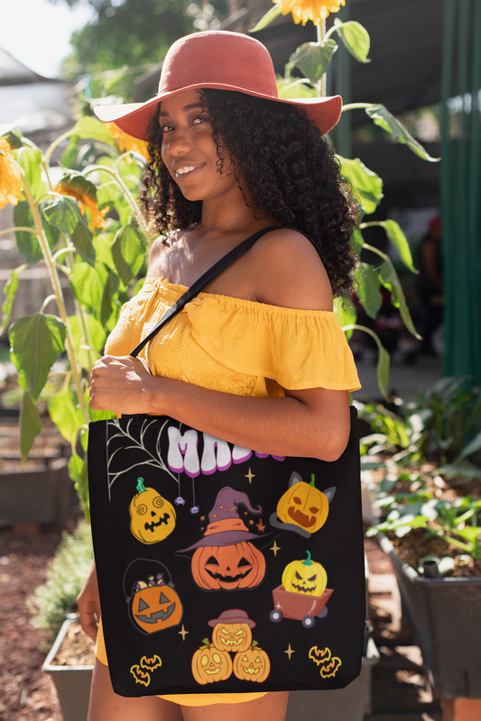 Personalized Halloween Cotton Canvas Tote Bag. Pumpkin Halloween. Trick or Treat. Gift for Her. Gift for Him.