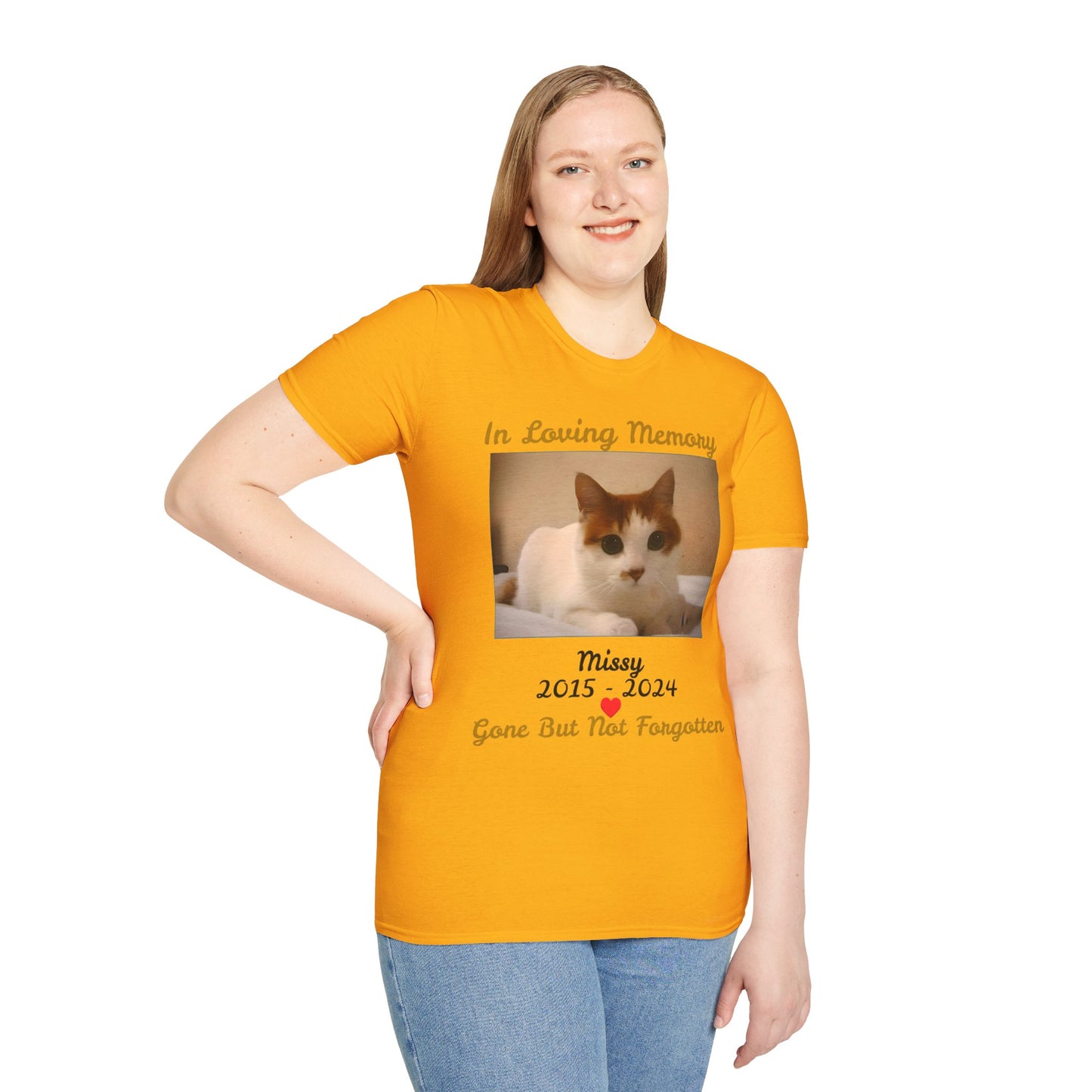 Personalized Pet Memorial Unisex Softstyle T-Shirt - Commemorative Gift for Pet Lovers.