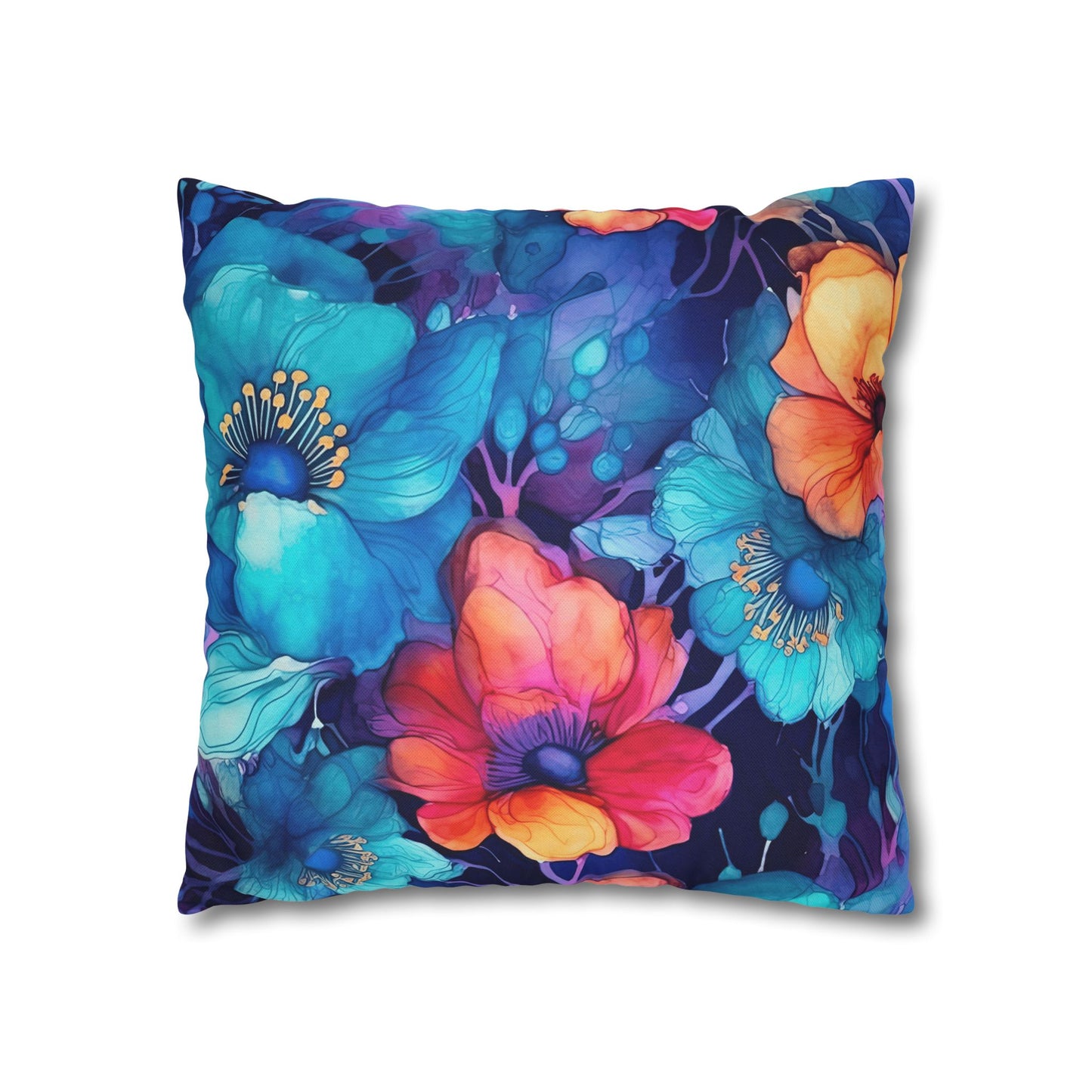 Boho Floral Square Pillowcase, Gift for Her, Home Decor, Throw Pillow Cover, Bedroom Decor, Bohemian Pillow Sham