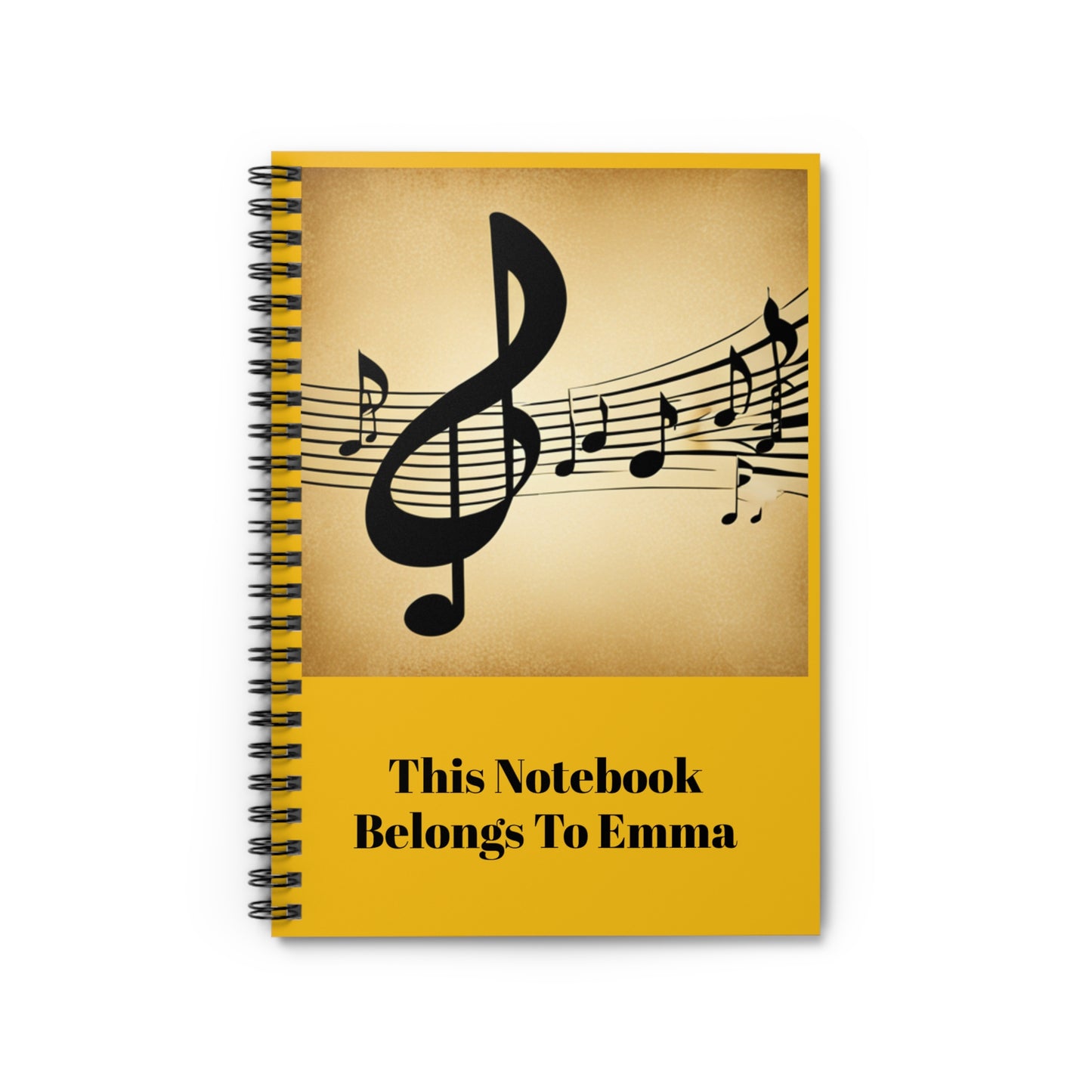 Personalized Spiral Notebook featuring a stylish music key design and your custom name. This notebook makes a thoughtful and unique gift.