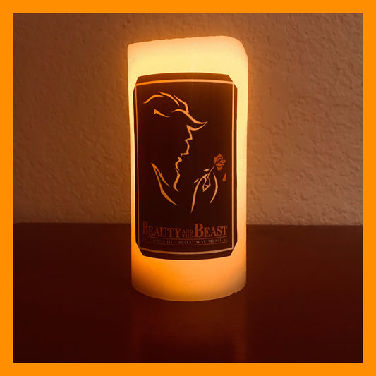 Broadway Beauty and The Beast Real Wax Glowing Flameless Candle with Timer. Musical Theater Fan will love your gift! Explore Now!