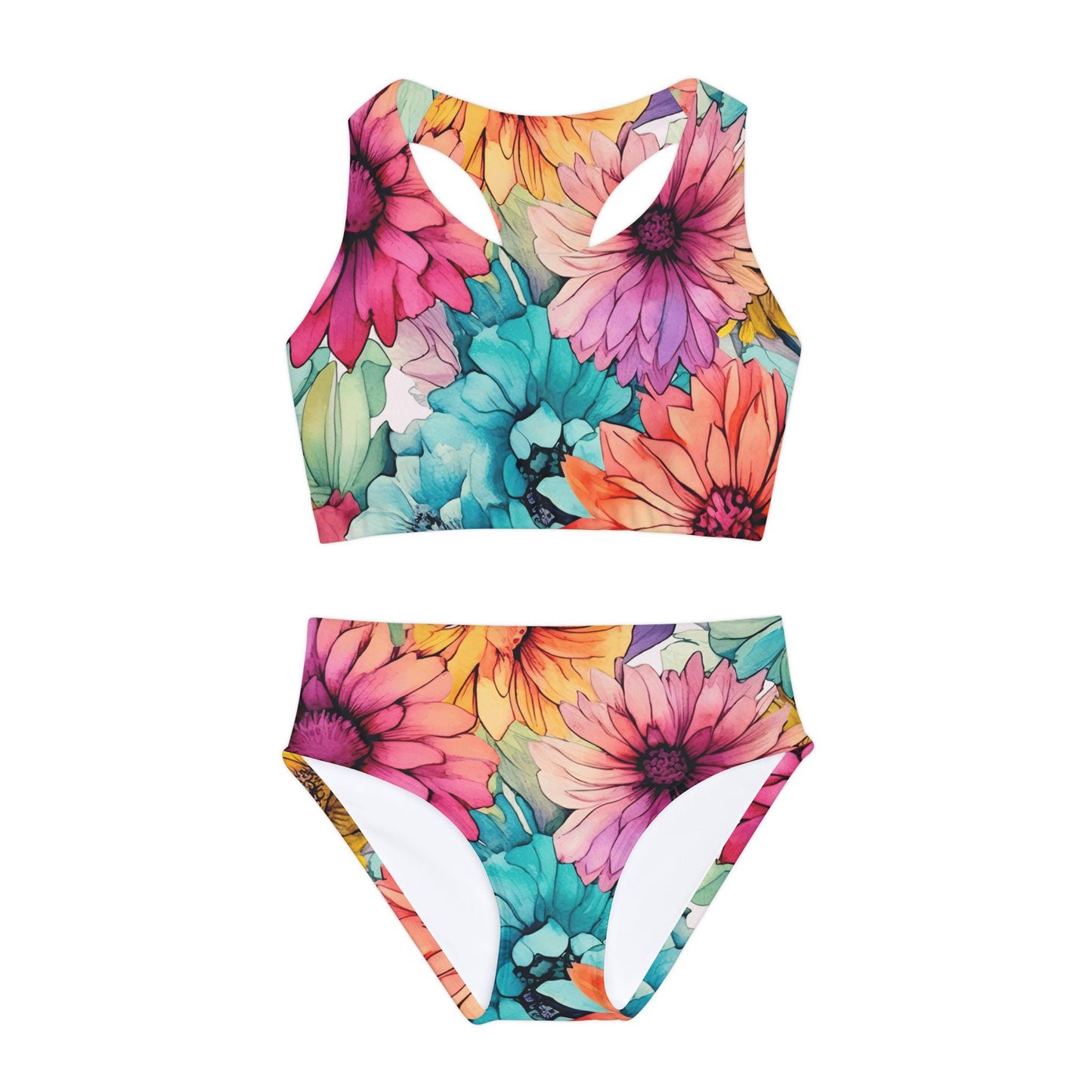 Floral Swimsuit Set, Girls Swimwear, Beach Bikini, Tropical Two Piece Bathing Suit, Kids Summer Pool Outfit