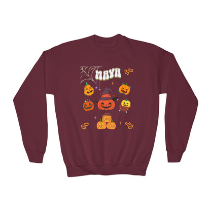 Personalized Halloween Youth Crewneck Sweatshirt, Trick or Treat Pumpkin Sweatshirt, Gift for Her, Gift for Him