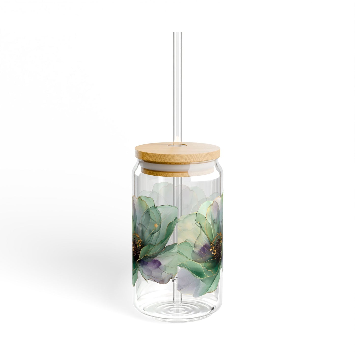 Boho Floral Sipper Glass, 16oz.  durable, sleek, and perfect for refreshing cocktails, juices, or any beverage you fancy.