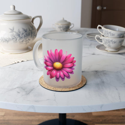 Floral Frosted Glass Mug, Gift for him, Gift for her - Perfect for Tea & Coffee Lovers, Elegant Drinkware, Unique Kitchen Decor, Wedding