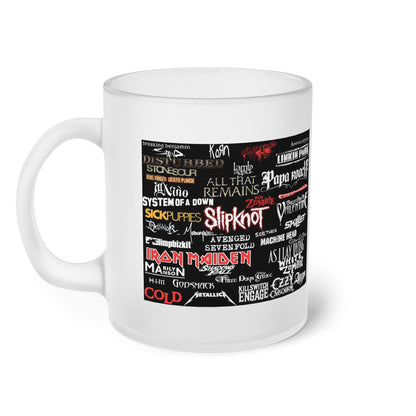 Heavy Metal Collage Frosted Glass Mug, 20oz - Great Gift for Heavy Metal Enthusiast, Rock Music Lover, Alternative Music Fan, Gothic Decor