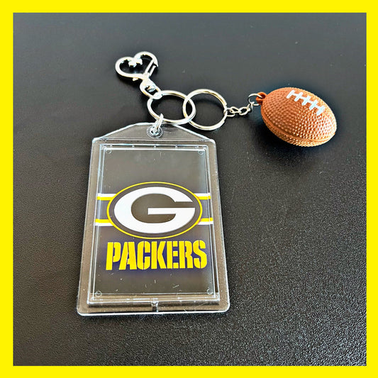 Football Keychain, Personalized Double Sided Photo with Football. Great accessories for purses, backpacks, Keys etc.