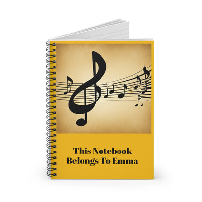 Personalized Spiral Notebook featuring a stylish music key design and your custom name. This notebook makes a thoughtful and unique gift.