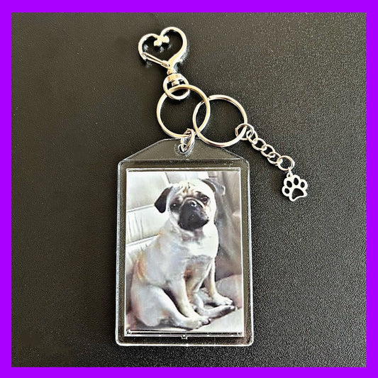 Paw Print Personalized Double Sided Photo Keychain.