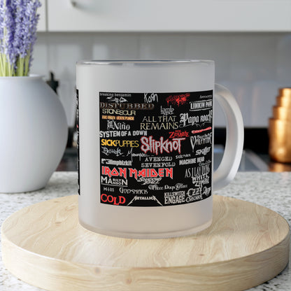 Heavy Metal Collage Frosted Glass Mug, 20oz - Great Gift for Heavy Metal Enthusiast, Rock Music Lover, Alternative Music Fan, Gothic Decor