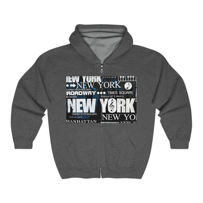 New York Collage Hoodie, NYC Full Zip Hooded Sweatshirt, NYC Hooded Jacket, New York City Sweater, NYC Zip Up Sweatshirt