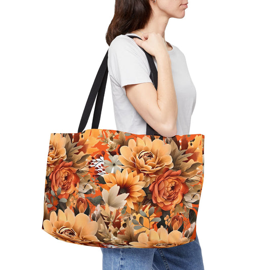 Autumn Flowers Tote Bag, Botanical Weekend Bag, Large Carryall Purse, Canvas Beach Bag, Boho Shopping Tote. Gift for her.